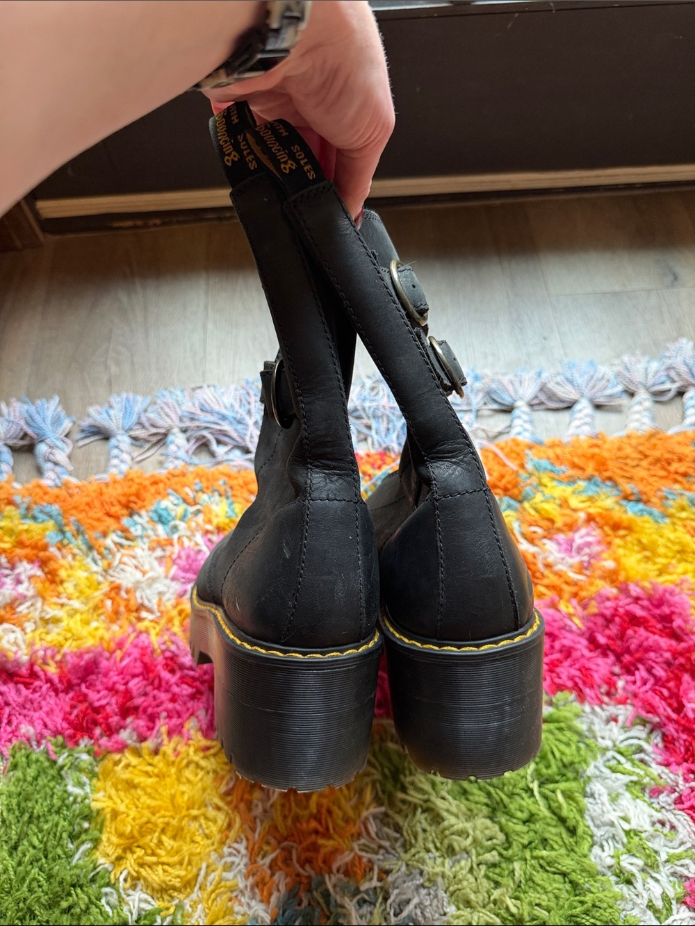 Dr. Martens Tamela Boot Black Chunky with Buckle Straps - Picture 4 of 13